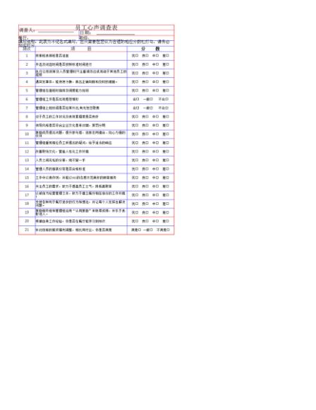 员工心声调查表