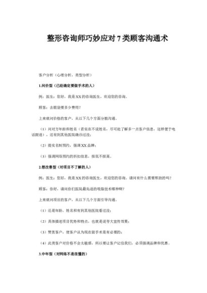 整形咨询师巧妙应对7类顾客沟通术